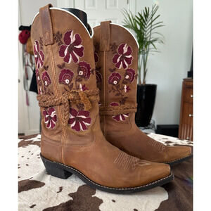 Cedar Rose Cowboy Cowgirl Boots Brown W/ Floral Prints 7.5